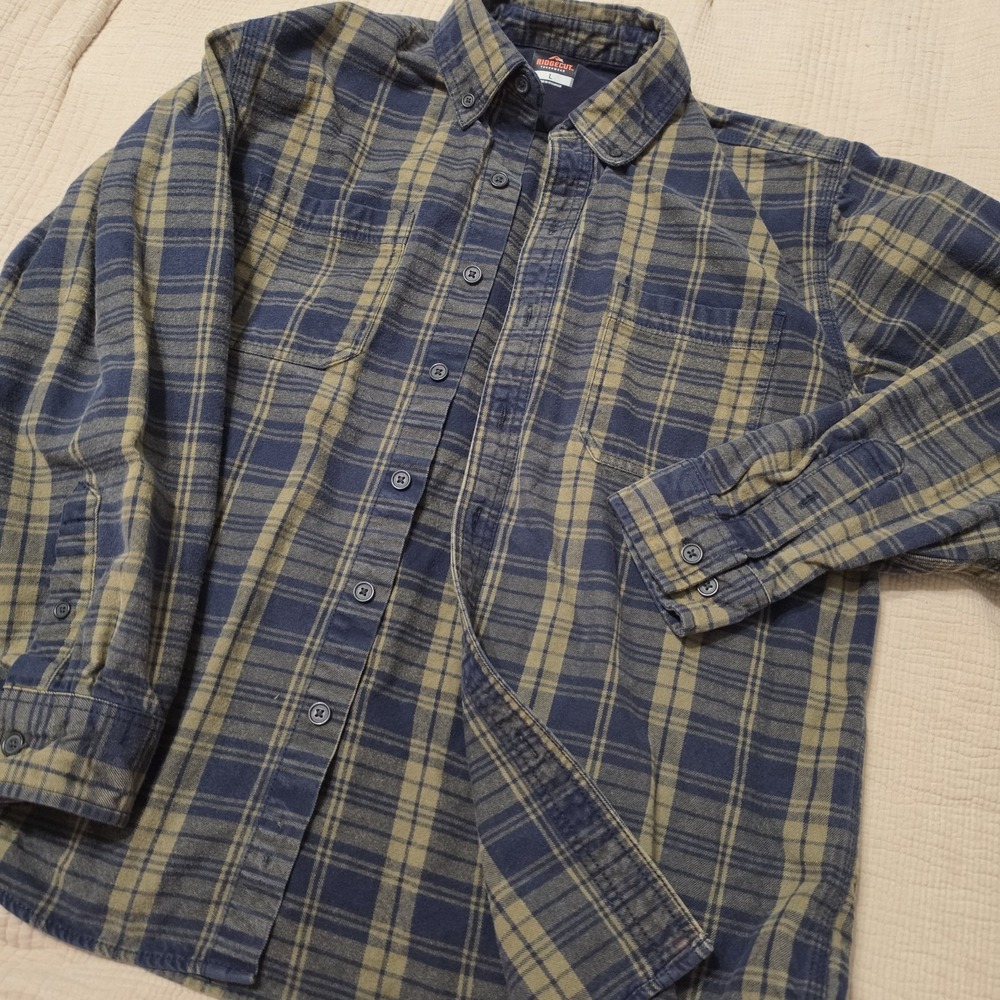 Ridgecut Mens Shirt‎ Large Blue Green Plaid Button Up Heavyweight Outdoors